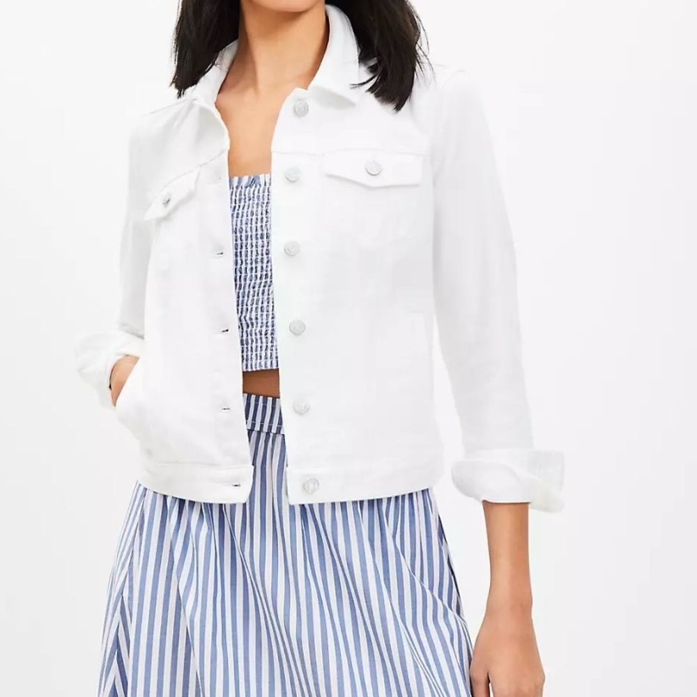 NWT Loft Denim Trucker Jacket Cropped Crop‎ in White Women’s Size XXL